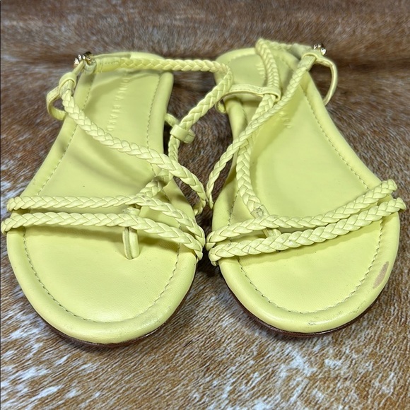 EUC Veronica Beard US 5.5M Women Yellow Braided Strap Sandal Flat Leather Summer - Picture 3 of 11